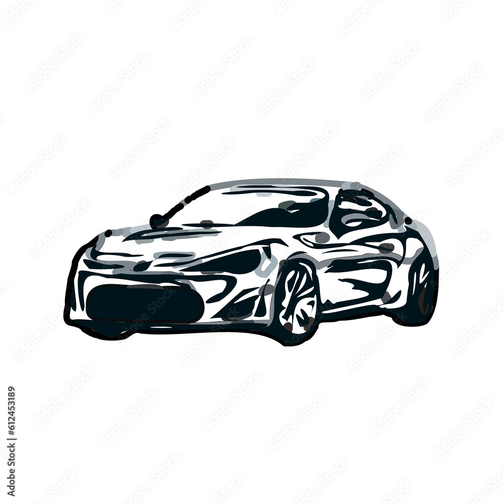 color sketch of a luxury car with transparent background