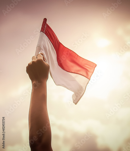 hand waving indonesia flag poster, indonesia independence day concept, generative ai