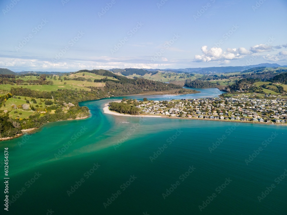 Aerial view of the sea and Cooks Beach, Coromandel Peninsula in New Zealand's North Island Aerial view of the sea and Cooks Beach, Coromandel Peninsula in New Zealand's North Island