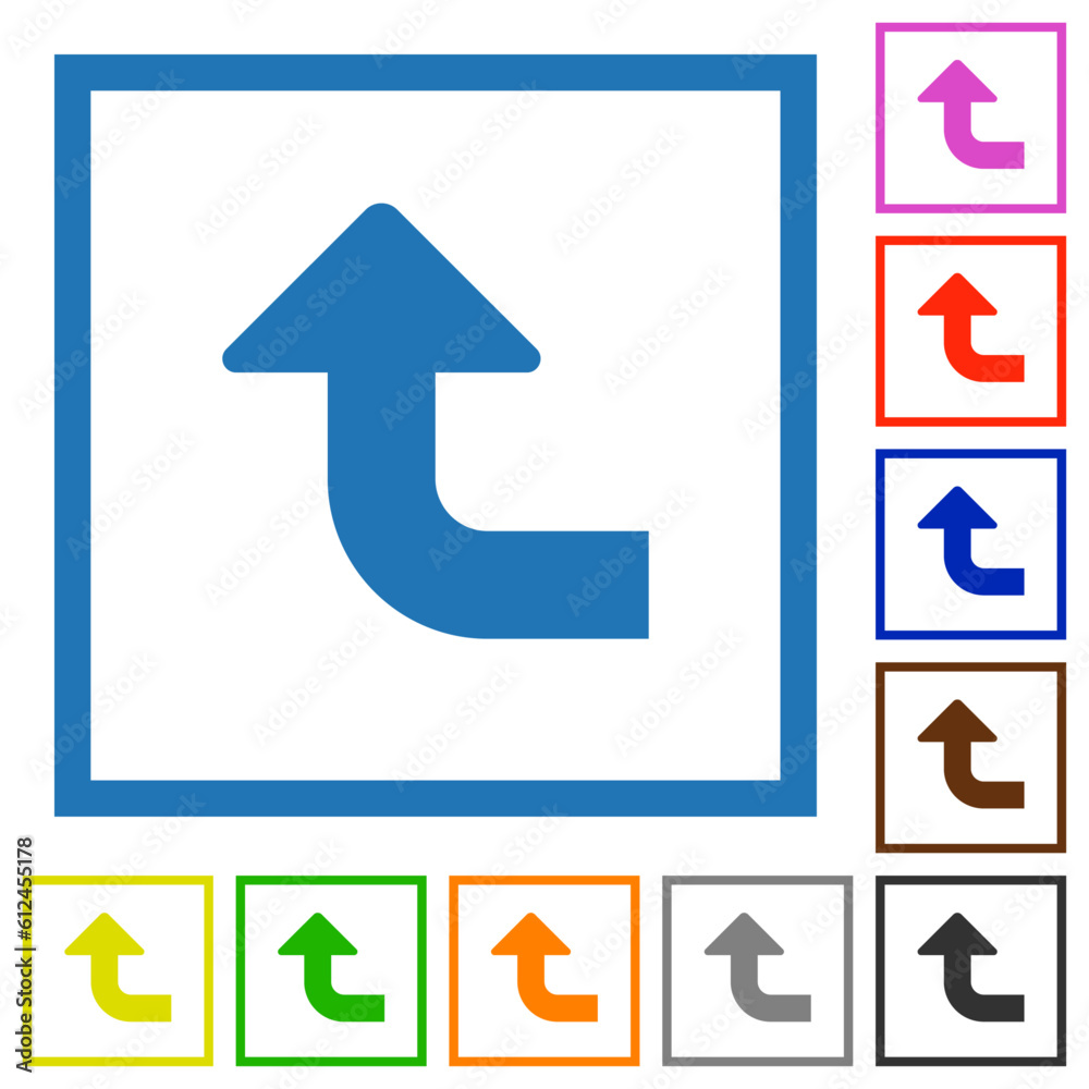 Left top side turn arrow solid flat framed icons Left top side turn arrow solid flat framed icons