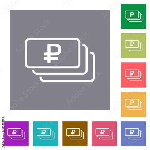 Russian Ruble banknotes outline square flat icons