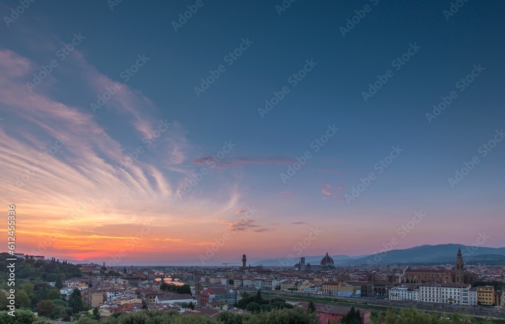 Magical sunset sky over the Florence city