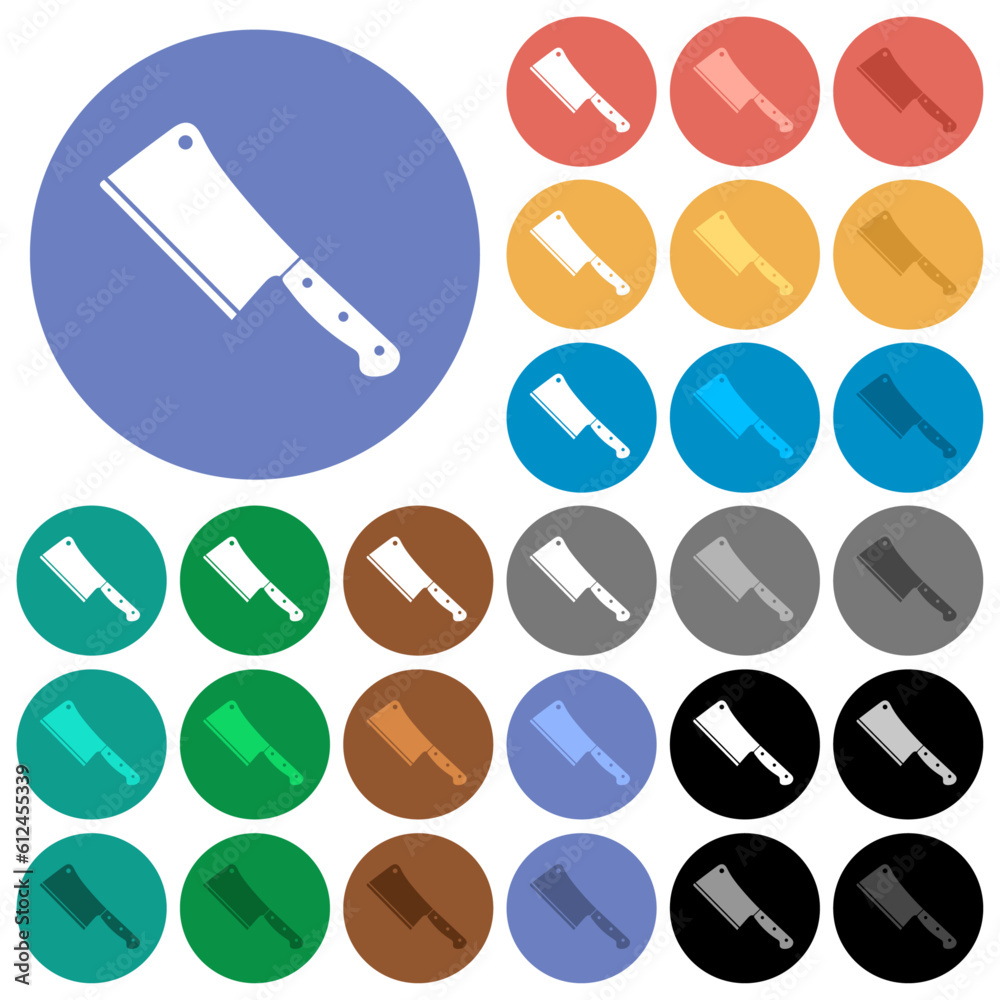 Meat cleaver knife round flat multi colored icons Meat cleaver knife round flat multi colored icons