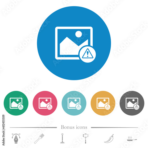 Image warning flat round icons