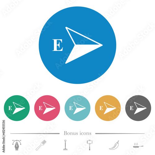 East compass direction flat round icons