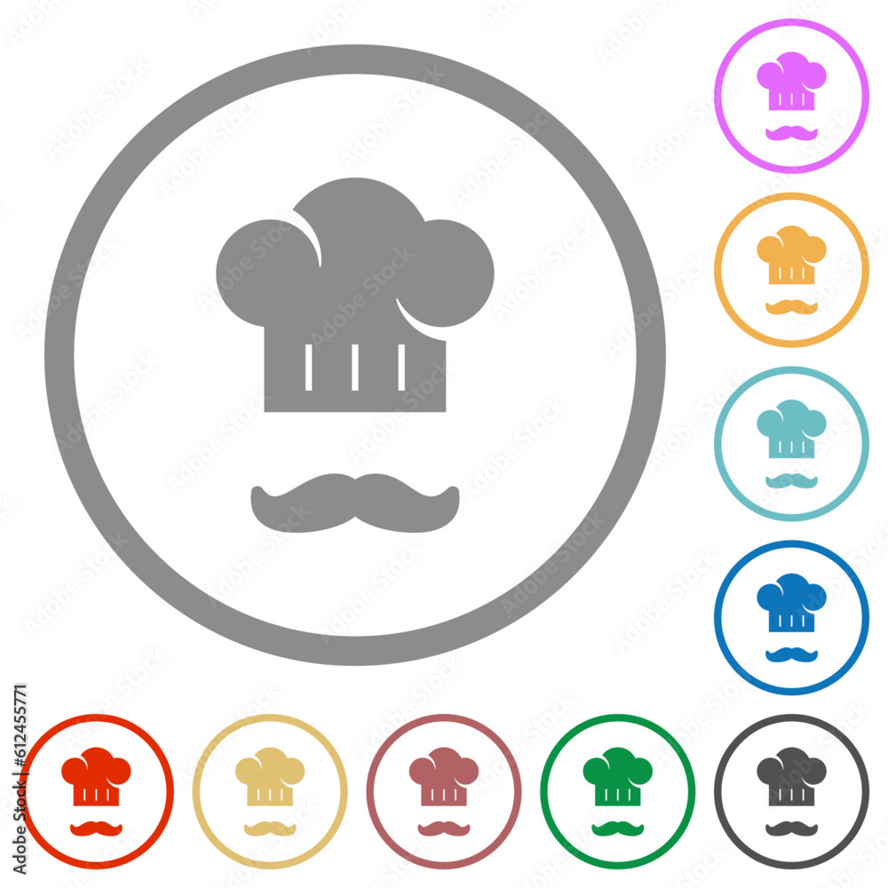 Chef hat and mustache flat icons with outlines Chef hat and mustache flat icons with outlines