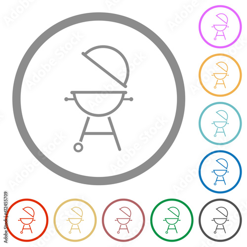 Barbecue grill with open cover outline flat icons with outlines