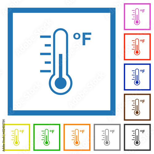 Fahrenheit thermometer medium temperature flat framed icons