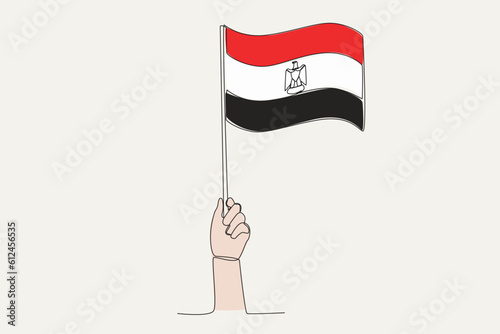 A hand raised the Egypt flag. Flag one-line drawing