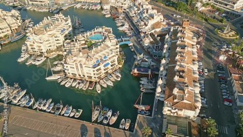Aerial view of the harbor with moored boats in Benalmadena, Spain photo