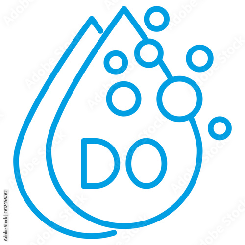 Drop and circles of oxygen. Linear vector icon of the Dissolved oxygen DO in liquid. Water quality blue pictogram with thin lines isolated on transparent background