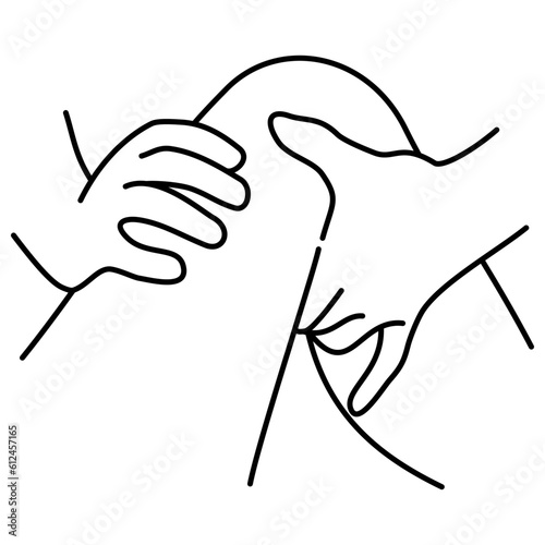 Therapeutic knee massage. Simple outline black thin line masseur service icon isolated on transparent background. Line thickness editable
