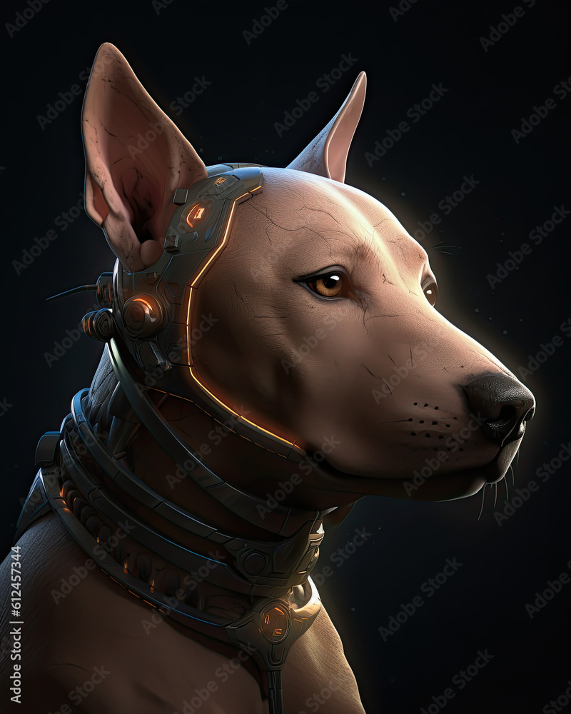 portrait of a cyborg dog. Generative AI image.