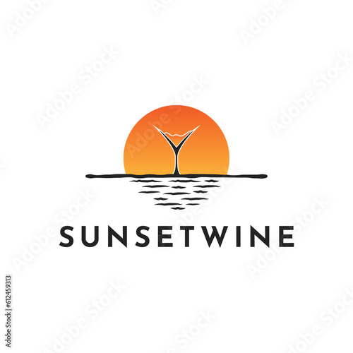 Illustration Vector Graphic Sunset and Wine Glass Logo Design Idea