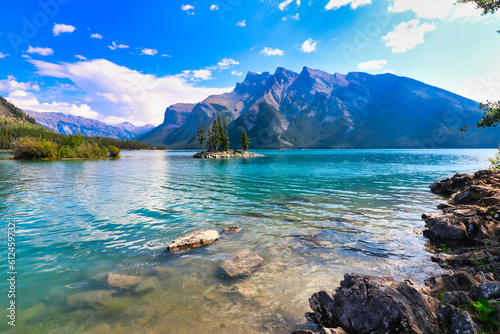 Mount Girouard on the shores of Lake Minnewanka near Banff in the Canada Rockies