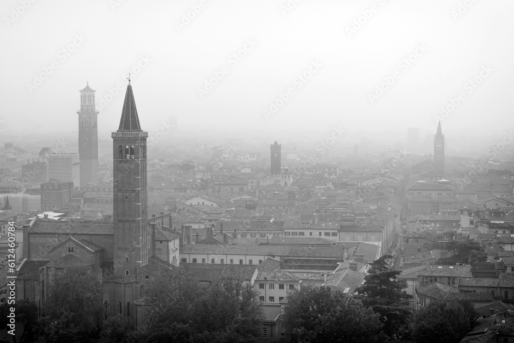 Beautiful fog view over Verona, Italy