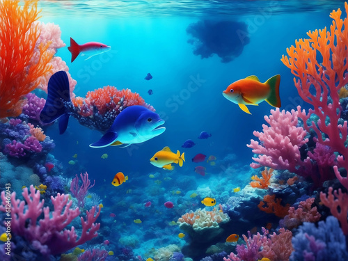 Under the sea underwater world, Generative AI Illustration.