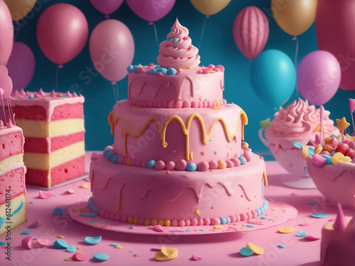 A festive and fun cake party  Generative AI Illustration.