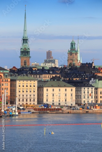 Stockholm morning skyline in Sweden. Gamla Stan waterfront (the Old Town).