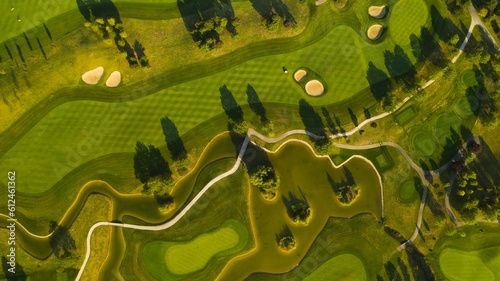 Aerial view of a golf course covered in greenery in the daylight in Oberwaltersdorf, Austria