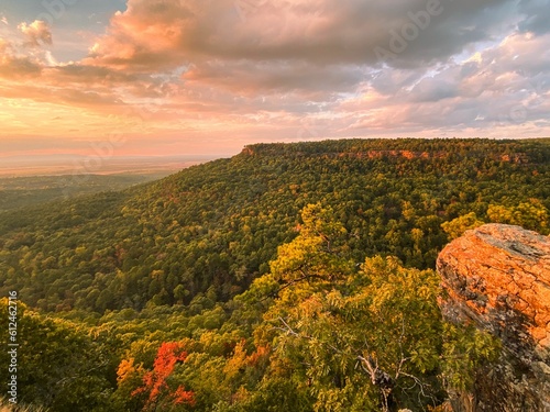 Scenic shot of Hawksbill Crag(Whitaker Point) in Newton County, Arkansas at pinky sunset