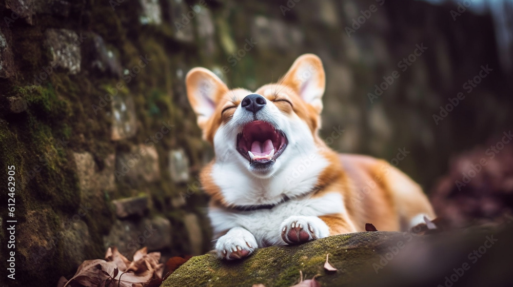 A humorous corgi caught mid-yawn, showing off its signature big smile and showcasing its adorable teeth in a way that's hard to resist Generative AI A humorous corgi caught mid-yawn, showing off its signature big smile and showcasing its adorable teeth in a way that's hard to resist Generative AI