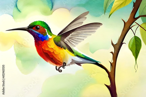  beautiful watercolour illustration of a colourful bird 
