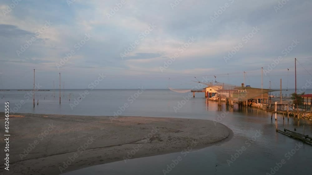 Aerial of the Lido di Dante near Ravenna and Comacchio with sea in the background in Italy Aerial of the Lido di Dante near Ravenna and Comacchio with sea in the background in Italy
