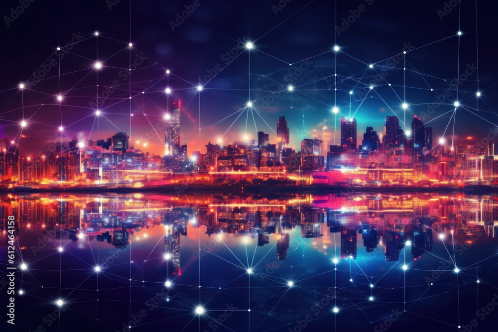 City and polygon connection with speed line technology. Illustration AI Generative. City and polygon connection with speed line technology. Illustration AI Generative.