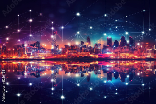 City and polygon connection with speed line technology. Illustration AI Gener...