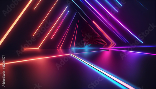 Abstract neon lights background with laser rays  Ai generated image