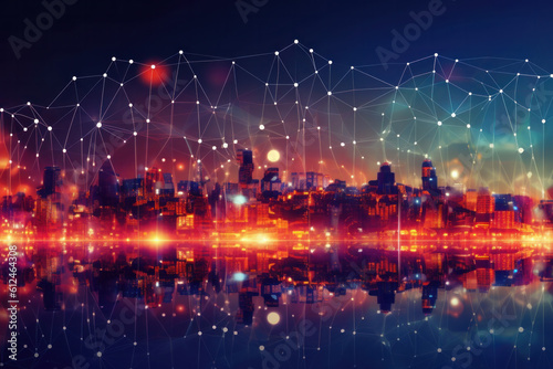 City and polygon connection with speed line technology. Illustration AI Gener...