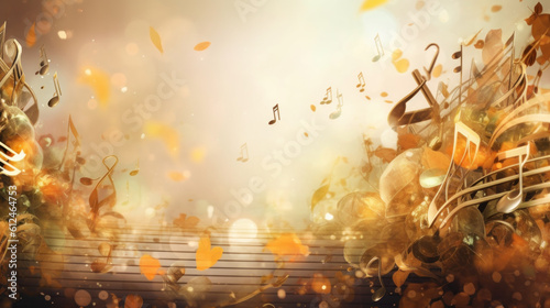 Abstract music notes background. Illustration AI Generative.