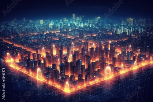 City and polygon connection with speed line technology. Illustration AI Gener...