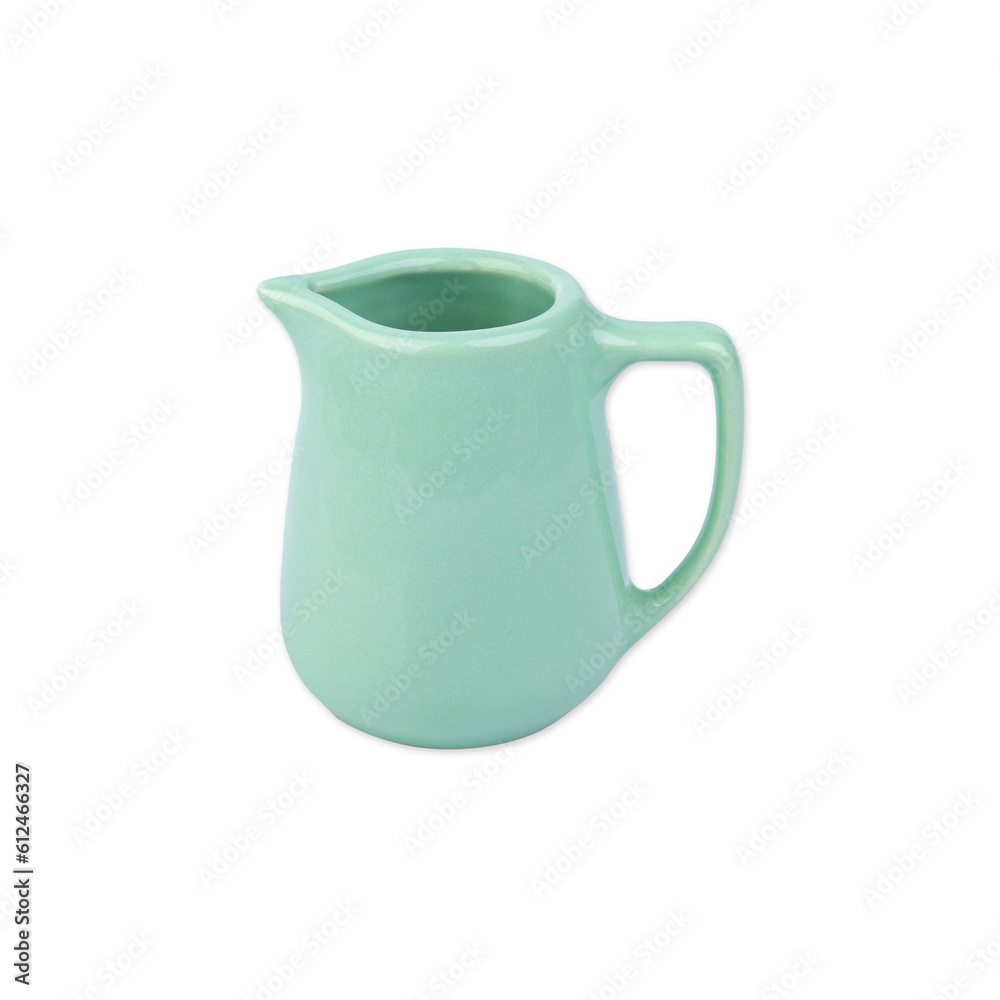 Light green ceramic milk pitcher isolated over white background Light green ceramic milk pitcher isolated over white background