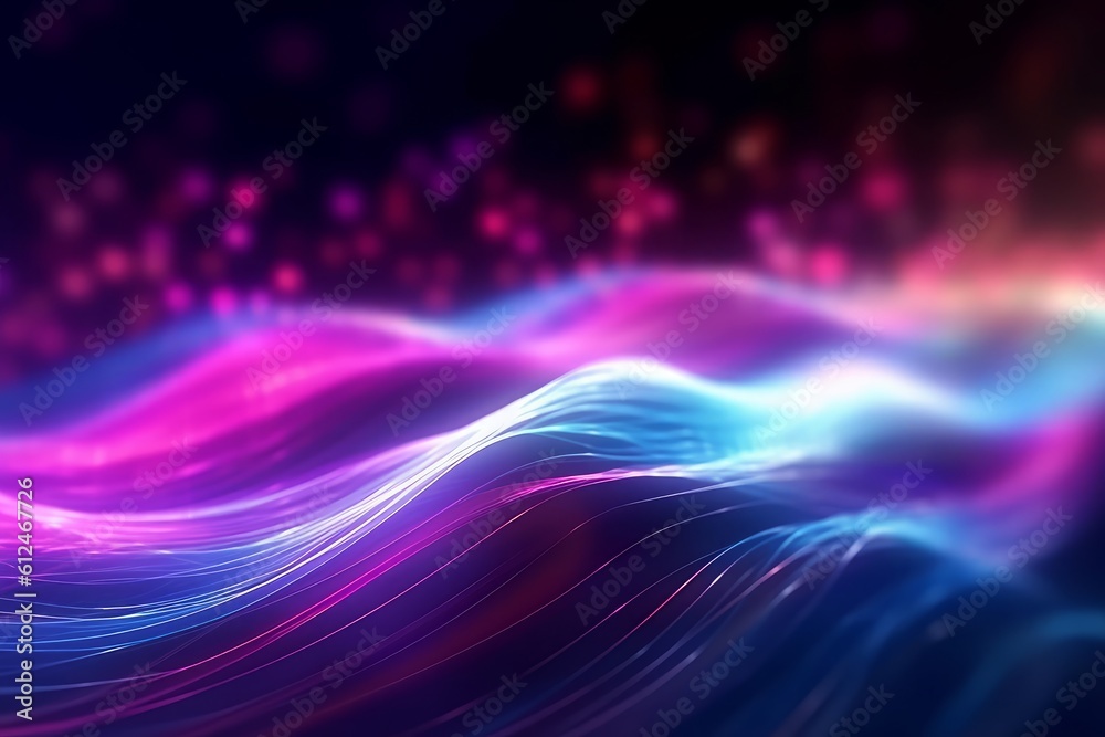 abstract futuristic background with pink blue green glowing neon moving high speed wave lines and bokeh lights. Data transfer concept Fantastic wallpaper generative AI