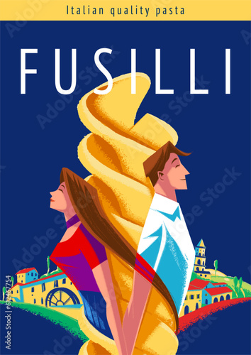 italian pasta advertising poster with man and woman holding hands
hand and country