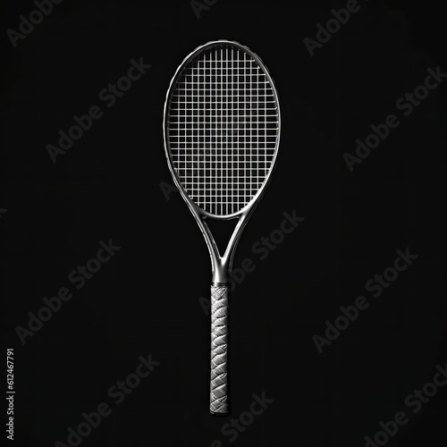 Sleek tennis racket, grayscale, black and white illustration, simple and clean background © Kishore Newton