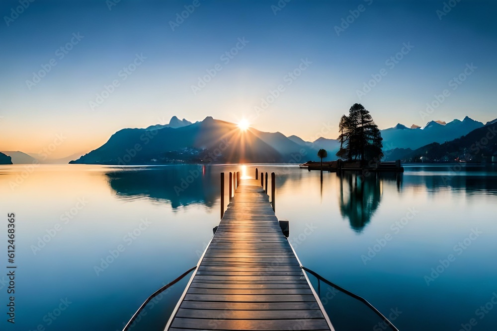 Tranquil Swiss Lakes: Highlight the serene charm of Swiss lakes like Lake Geneva, Lake Lucerne, or Lake Zurich. Capture the crystal-clear waters reflecting the surrounding mountains, sailboats gliding