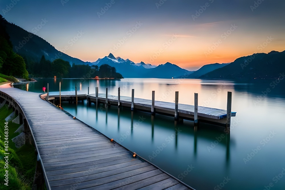 Tranquil Swiss Lakes: Highlight the serene charm of Swiss lakes like Lake Geneva, Lake Lucerne, or Lake Zurich. Capture the crystal-clear waters reflecting the surrounding mountains, sailboats gliding