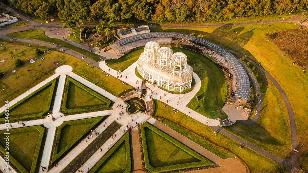 Aerial shot of Botanical Garden of Curitiba in Curitiba, Brazil