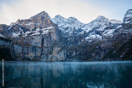 Beautiful view of the lake Oeschinensee and mountains in the Alps, Switzerland