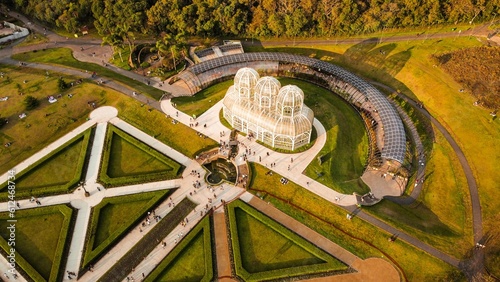 Aerial shot of Botanical Garden of Curitiba in Curitiba, Brazil