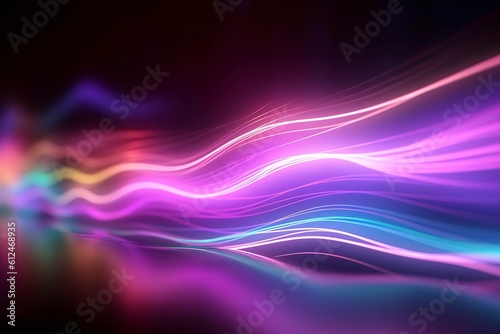 abstract futuristic background with pink blue green glowing neon moving high speed wave lines and bokeh lights. Data transfer concept Fantastic wallpaper generative AI