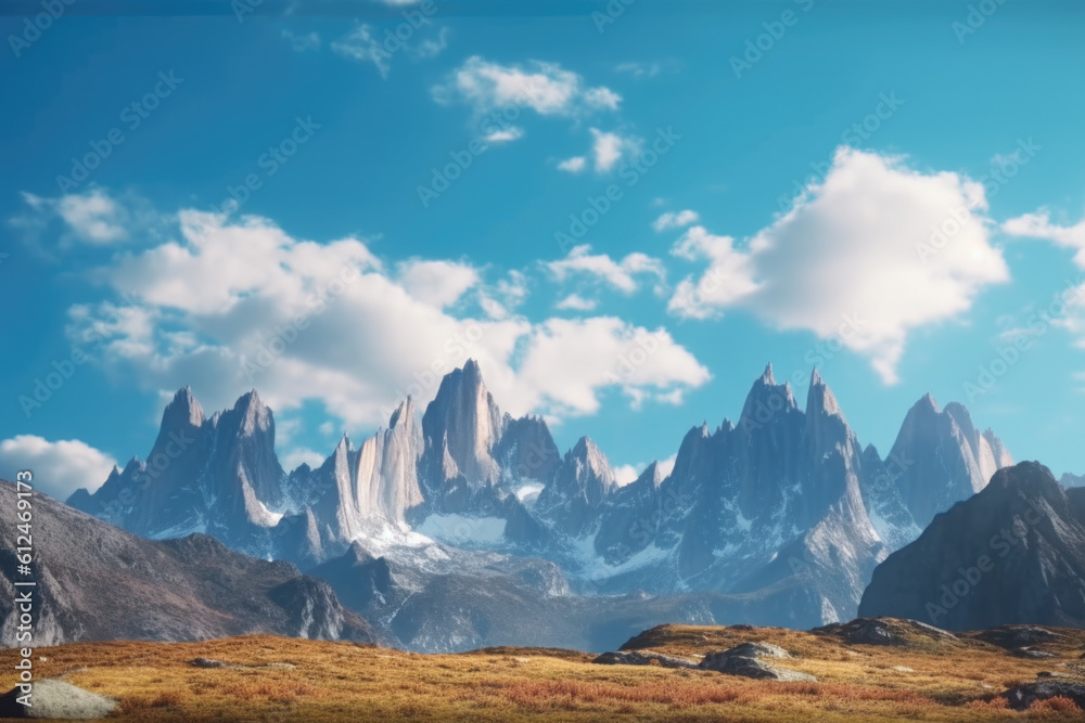 Nature's towering giants. Majestic mountains standing tall against a backdrop of a clear blue sky. Generative AI 