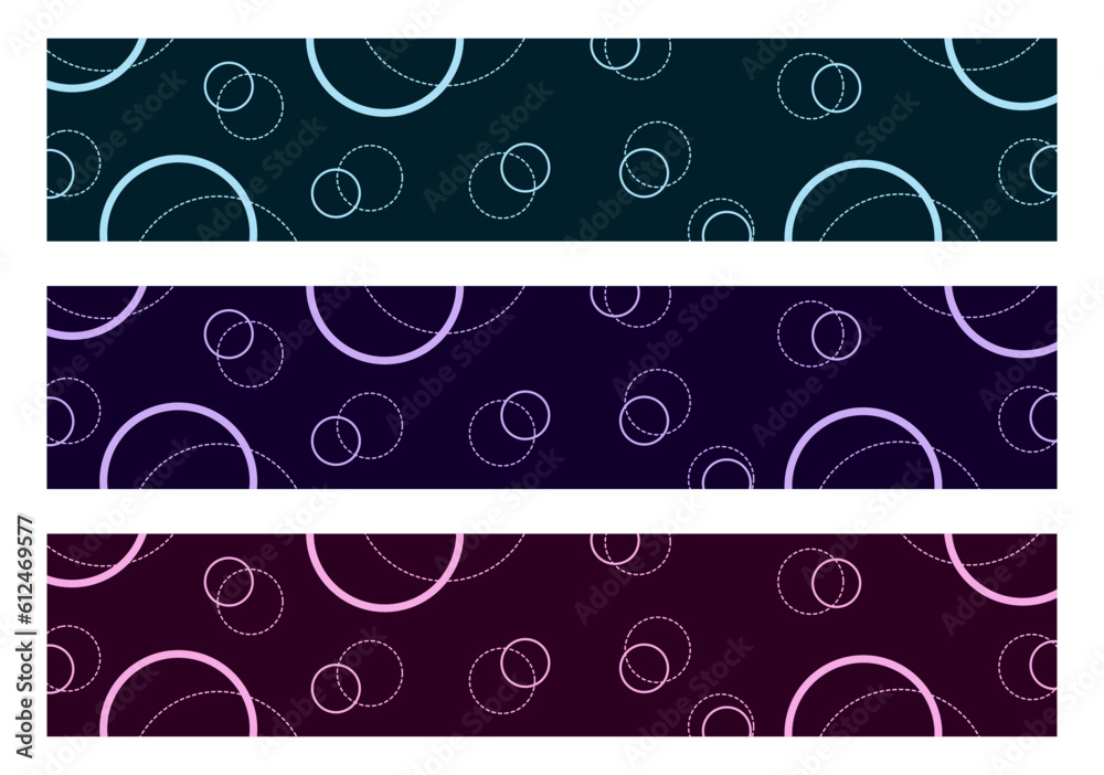 Collection or set of horizontal banners of various colors with patterns of circular shapes Collection or set of horizontal banners of various colors with patterns of circular shapes