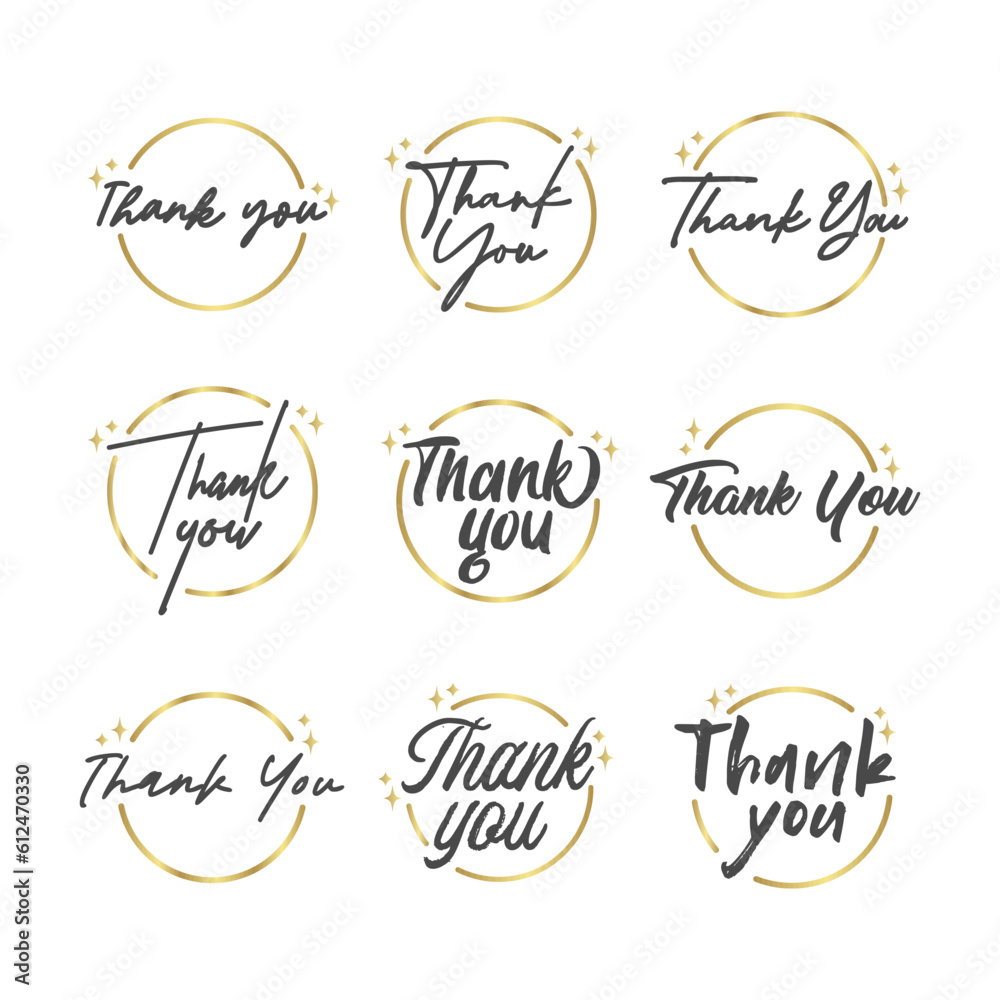 Fototapeta premium Thank you message. Beautiful greeting calligraphy text. Handwritten modern lettering with golden circle frame.