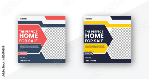 Modern real estate square banner template for social media post on the white background
