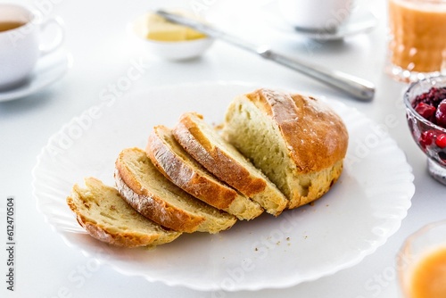 Closeup shot of slices of bread on the white plate