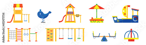 Colorful Playground Equipment and Construction Vector Set